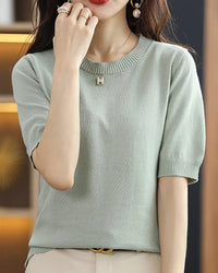 Knitted Crew-Neck Short-Sleeve T-Shirt