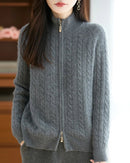 Wool & Cashmere Cable Knit Zipper Sweater