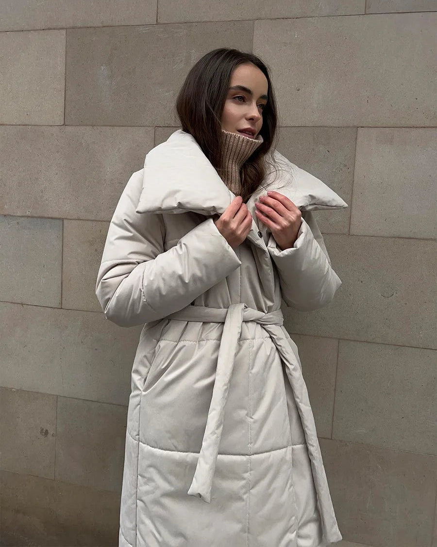 Belted Quilted Long Puffer Coat
