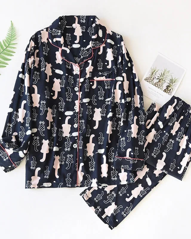 Floral Print Long-Sleeve Pajama Set