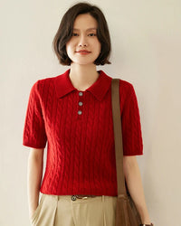 Cashmere Cable Knit Short Sleeve Top