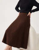 Merino Wool Pleated Midi Skirt