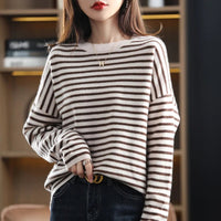 Oversized Round-Neck Striped Wool Sweater Pullover