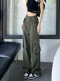 High Waist Vintage Cargo Denim Pants
