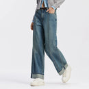 Rolled Hem Wide Leg Jeans