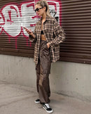 Plaid Ruffle Loose Long Shirt
