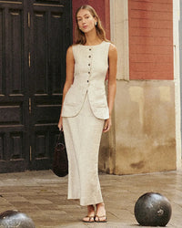 O-Neck Sleeveless Vest & High Waist Straight Maxi Skirt Set