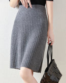 Wool Knit Straight Mini Skirt