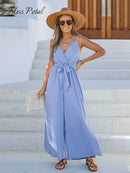 Belted Wide Leg V-neck Jumpsuit
