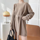 Vintage Round-neck Belted Knitted Dress