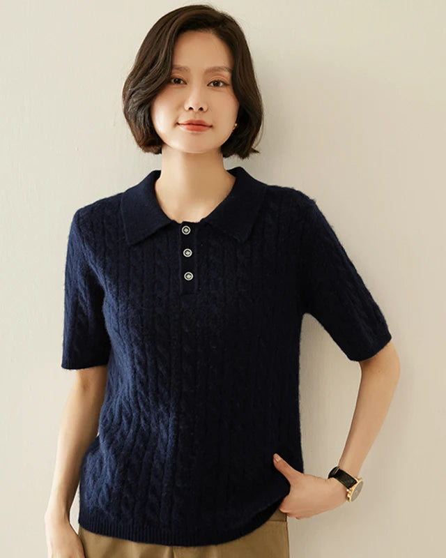 Cashmere Cable Knit Short Sleeve Top