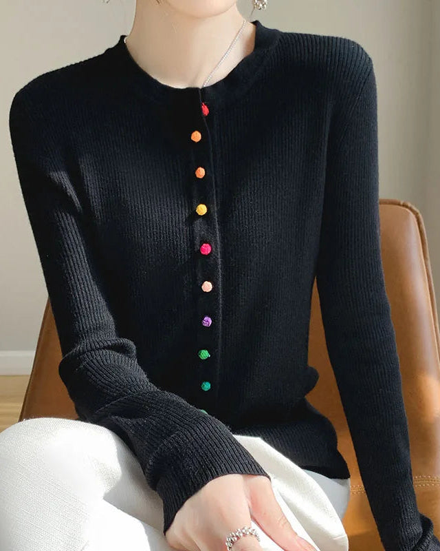 Wool Casual Crew Neck Single-Breasted Sweater