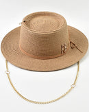Women's Ribbon-Trim straw sun hat featuring a wide brim and lightweight paper-straw weave, designed for breathable UV protection and elegant resort wear styling.