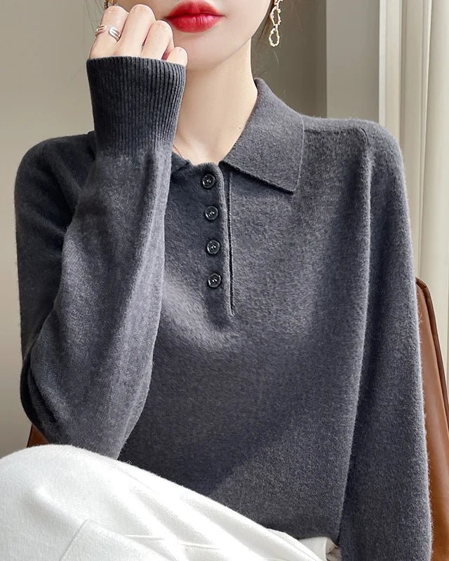Wool Polo Collar Knitted Pullover Sweater