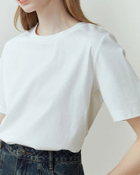 Crew Neck Straight Cut Pure Cotton Short-Sleeved T-Shirt