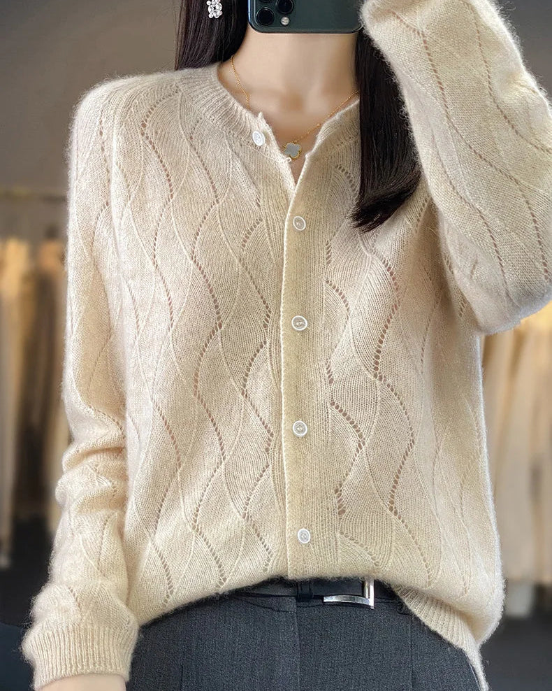 Merino Wool Hollow Knit Cardigan