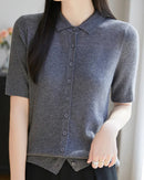 Relaxed Knit Turn-Down Collar Top