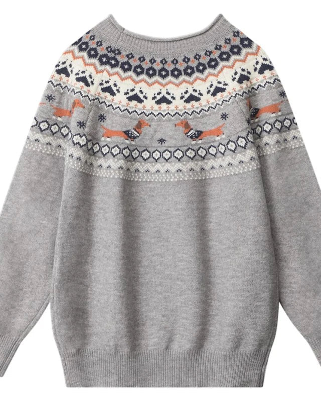 Cartoon-Pattern Crewneck Sweater