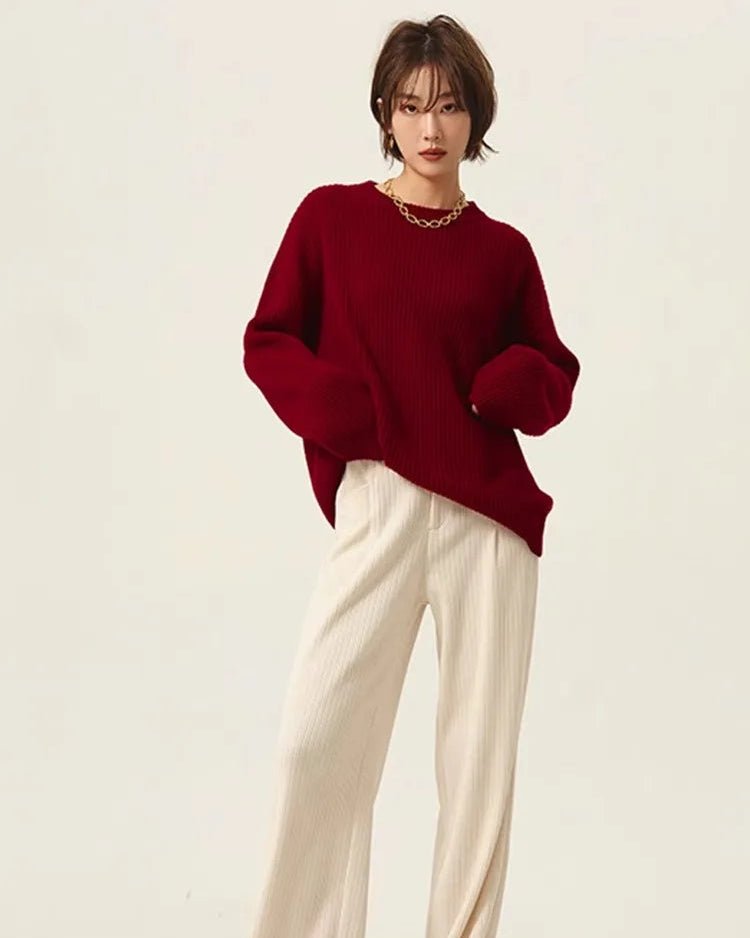 High-Neck Cashmere Loose Retro Sweater