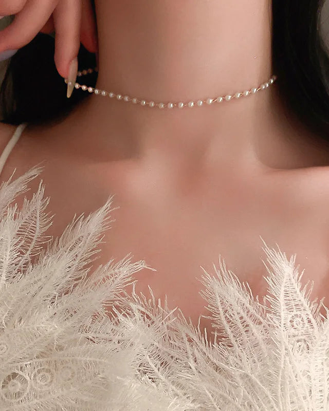 Pearl Bow Tassel Clavicle Necklace