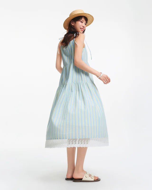 New Striped Resort Lace Slip Dress