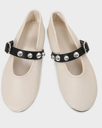 Soft Flat Shoes With Rivet Buckles