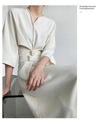 Long Sleeve V-neck Slim Waist Dress