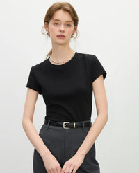 Straight-Cut Slim-Fit Crew Neck Short-Sleeved T-Shirt