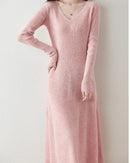 Merino Wool V-Neck A-Line Knit Dress