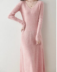 Merino Wool V-Neck A-Line Knit Dress