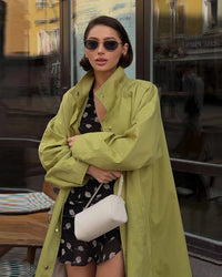 Women Stand Collar Long Trench Coat