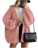 Solid V-Neck Loose Long Knit Cardigan Coat