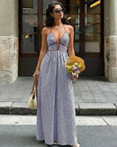 Striped Halter Backless Maxi Dress