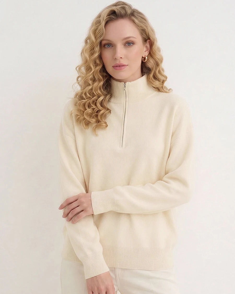 Relaxed-Fit Zip-Up Mock-Neck Sweater