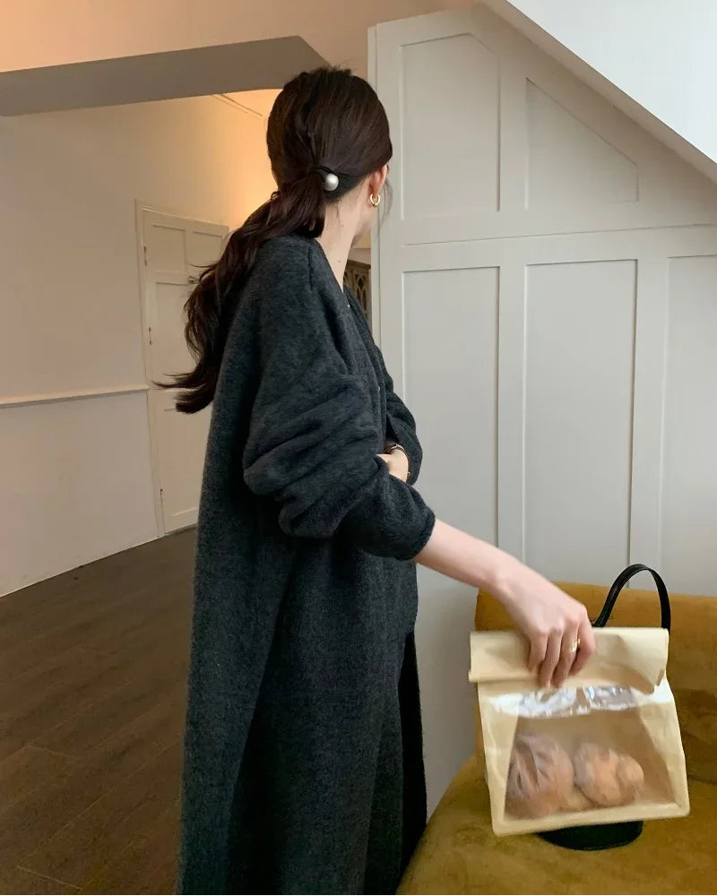 V-Neck Knit Coat + Vest + Wide-Leg Trouser 3-Piece Set