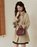 Stand-Collar Belted Trench Coat