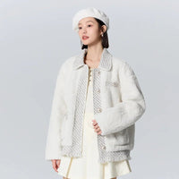 Turn-down Collar Plush Edge Quilted Jacket