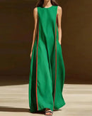 Patchwork Pocket Sleeveless Maxi Dress