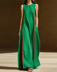 Patchwork Pocket Sleeveless Maxi Dress