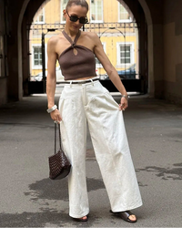 High-Waisted Wide-Leg Cotton Trousers