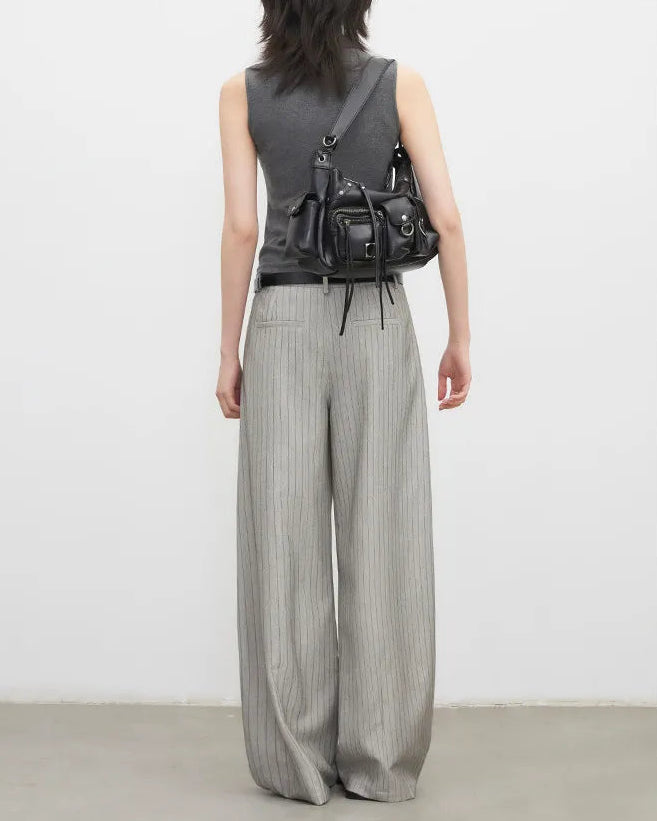 Herringbone Wide-Leg Suit Trousers