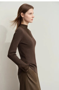 Turtleneck Sheer Panel Slim Top
