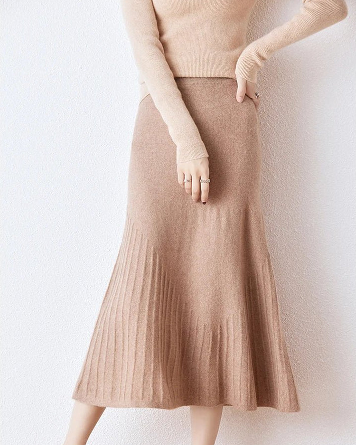 Wool Knitted High Waist A-Line Skirt