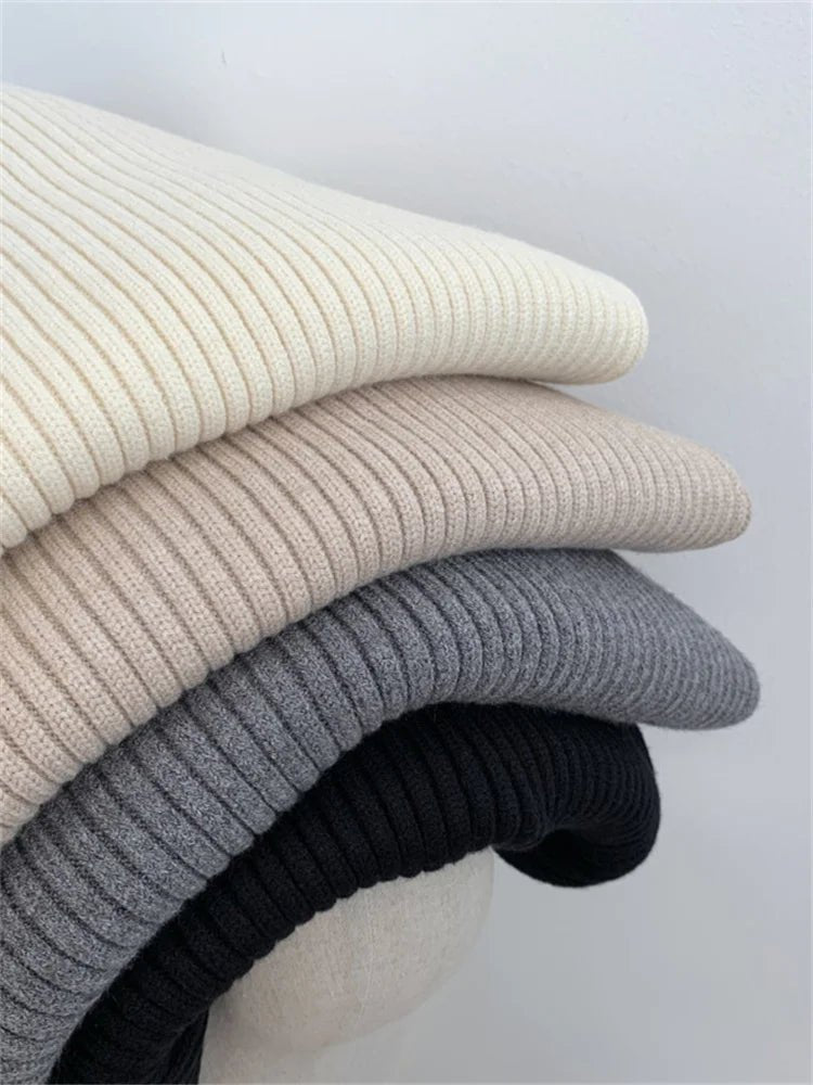 Ribbed Knited Round-Neck Sweater & Midi Skirt Set