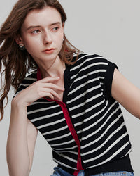 Striped Contrast V-Neck Knit Sleeveless Top