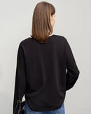 Long-Sleeved V-Neck Loose-Fitting Pullover T-Shirt