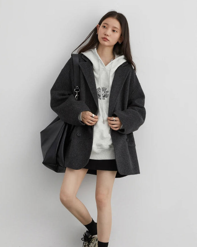 Oversized Drop-Shoulder Wool Blend Coat