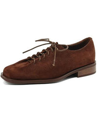 Genuine Leather Lace-Up Block Heels