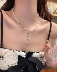 Pearl Bow Tassel Clavicle Necklace