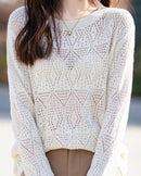Hollow Knit Cotton Relaxed Pullover Top